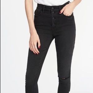 High rise ankle button fly jeans